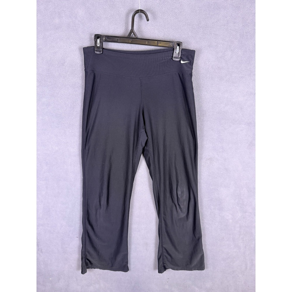 VTG Y2K Nike Fit Dry Yoga Pants Womens S Black Sweatpants Bell Bottom Silver Tag